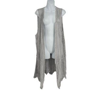 POL Women's Gray Mesh Knit boho  Sleeveless Long Vest Cardigan S‎